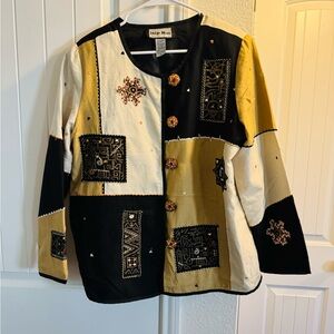 Indigo Patchwork Blazer - Black, Gold, Cream